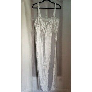 Vintage Miss Dior White Satin Lingerie Slip Dress Lace Bridal 80s 90s Size L